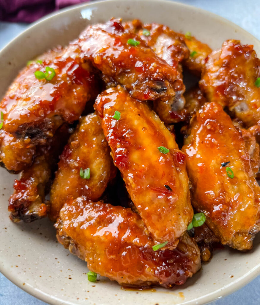 sweet chili wings in a bowl