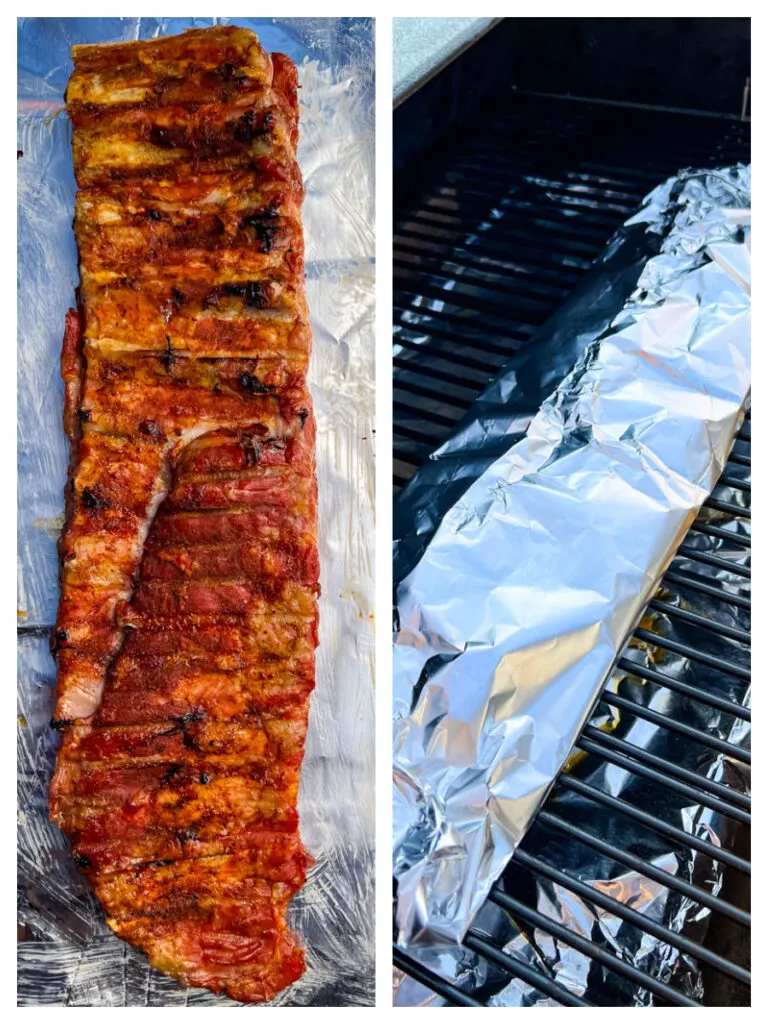 traeger smoked ribs in foil on pellet grill