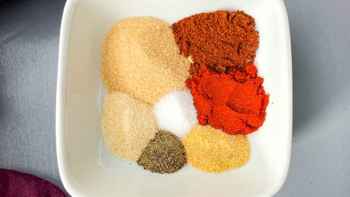 spices for chicken dry rub in a white bowl