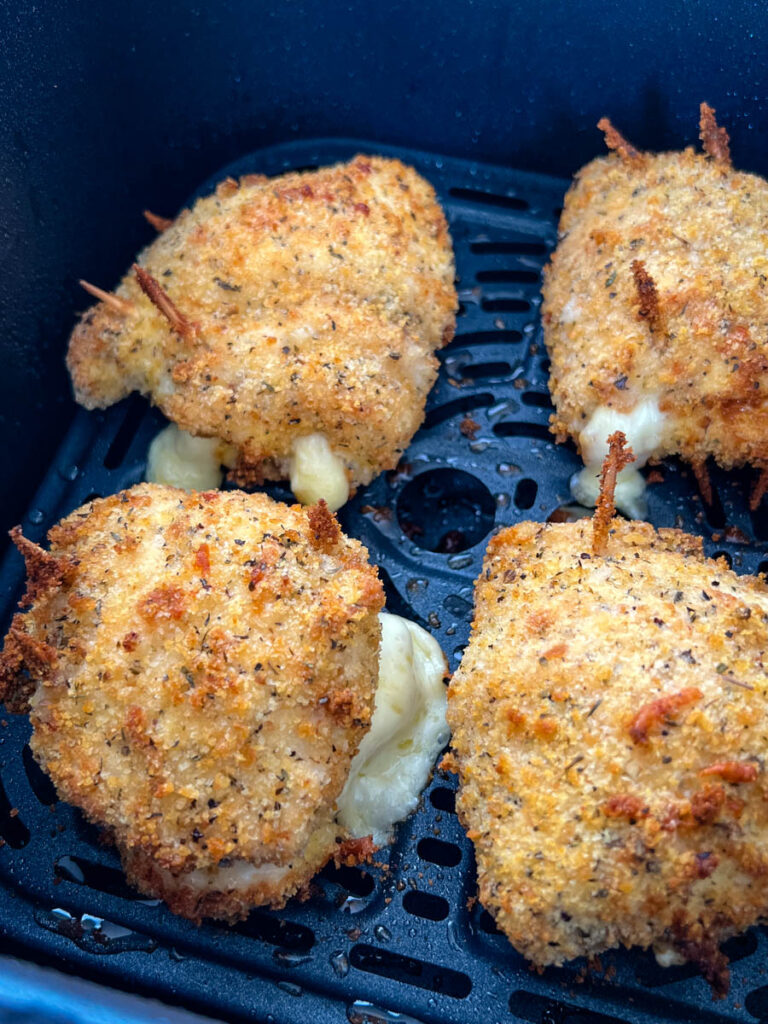 breaded stuffed mozzarella chicken breast in an air fryer