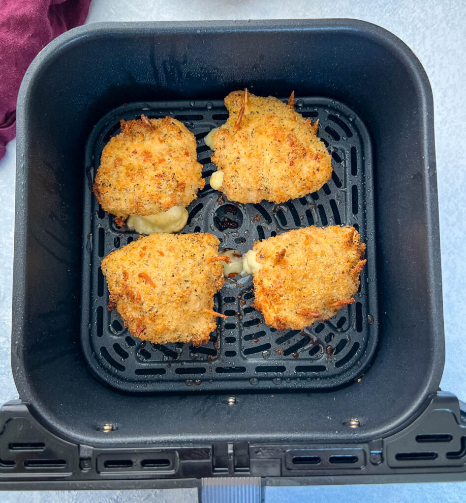 breaded stuffed mozzarella chicken breast in an air fryer