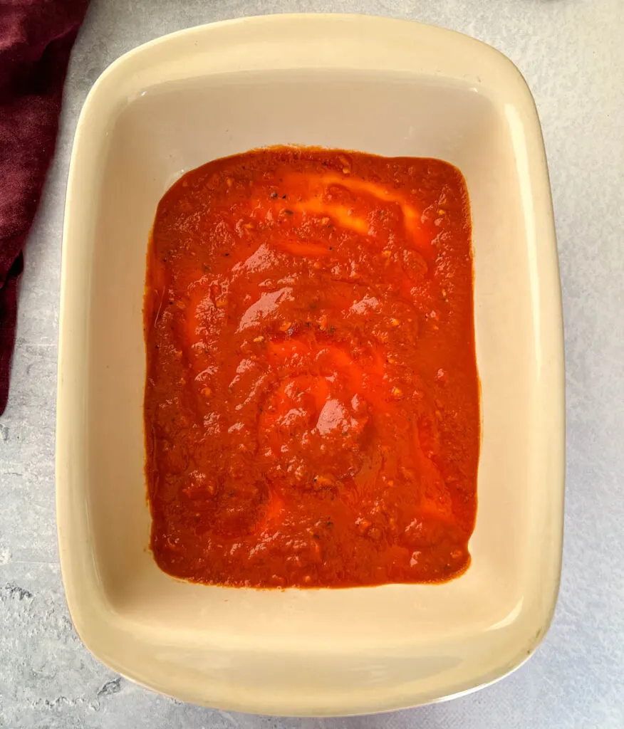 marinara sauce in a baking dish