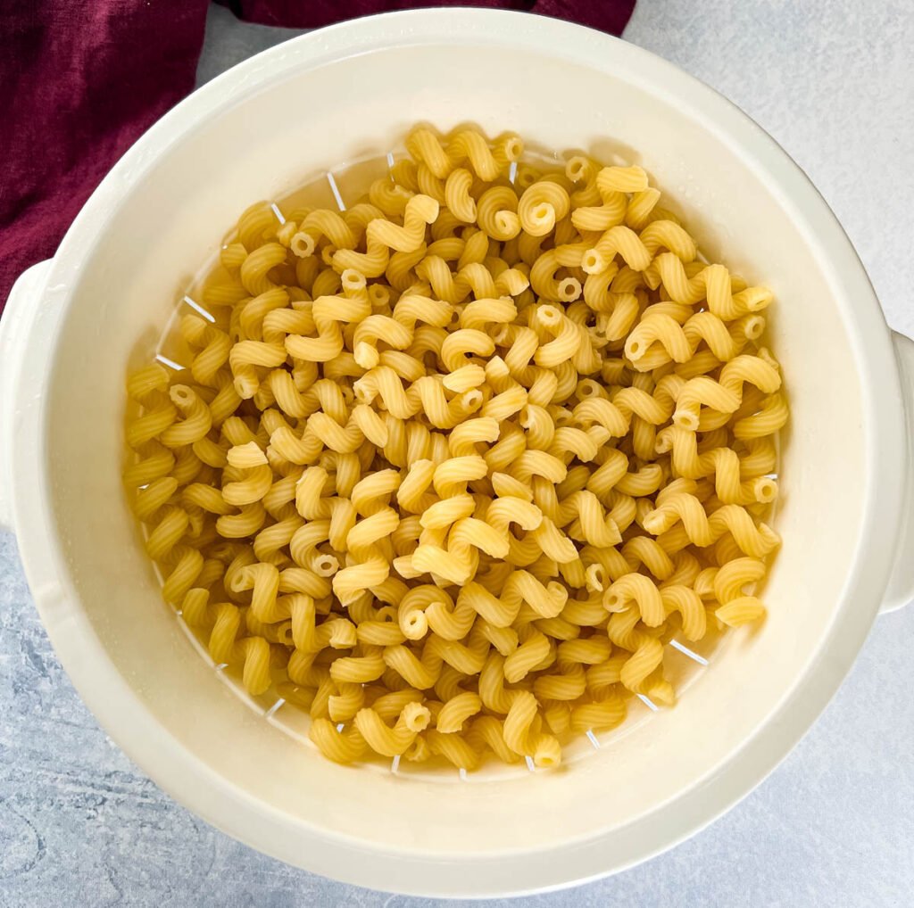 cooked pasta in a coriander