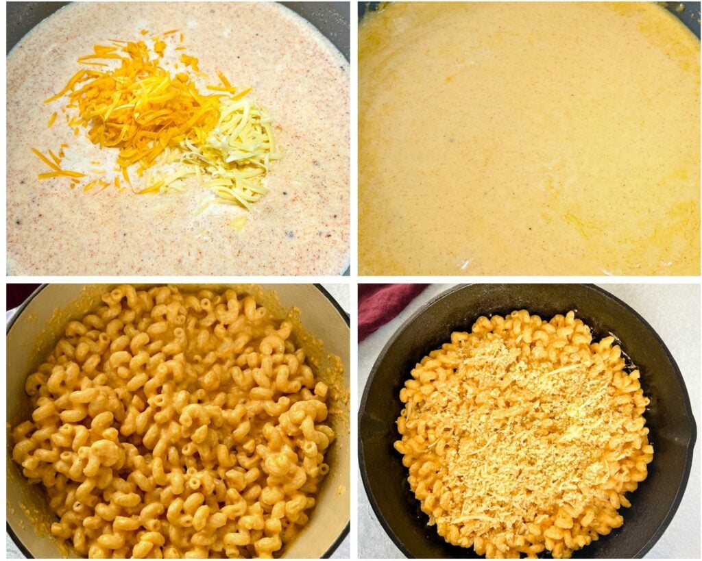 collage of 4 photos with cream sauce made on the stove