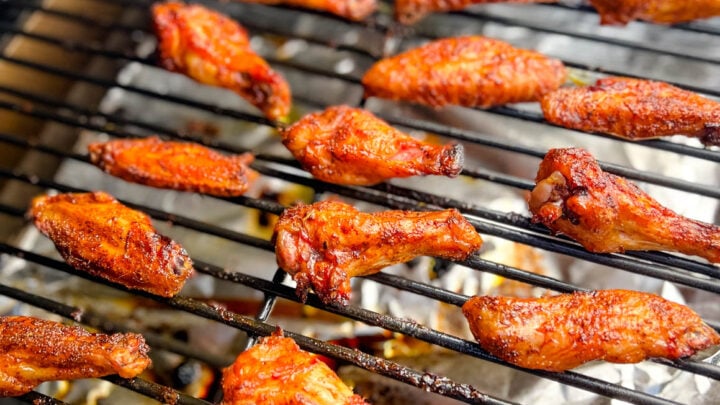 cooked chicken wings on a Traeger smoker pellet grill