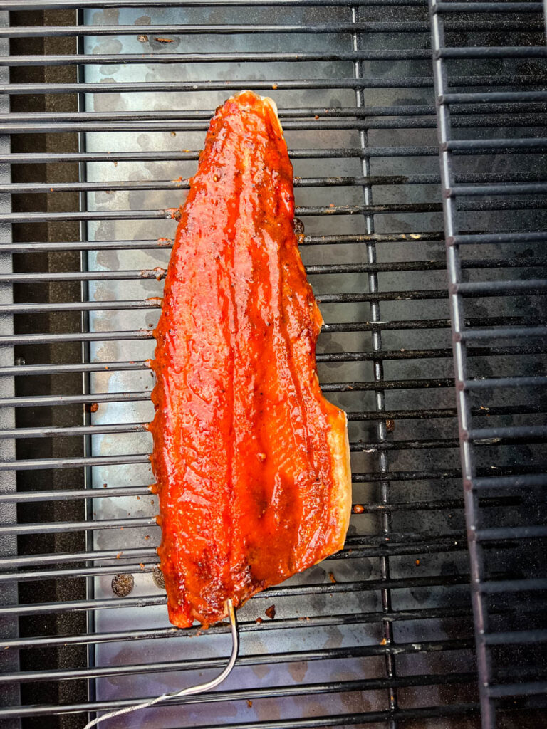 cooked salmon on a Traeger smoker grill