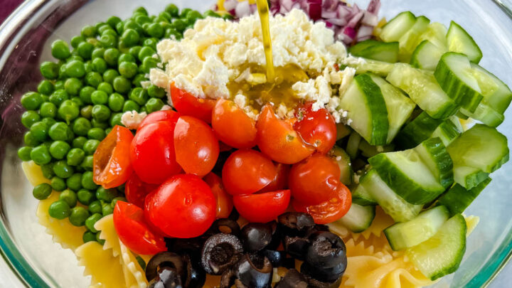 salad with Italian Vinaigrette dressing drizzled over a salad