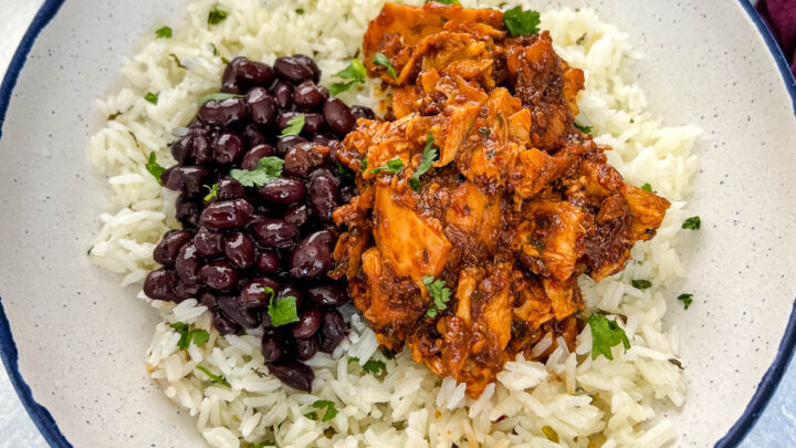 Chipotle pollo asado bowl with cilantro lime rice in a bowl