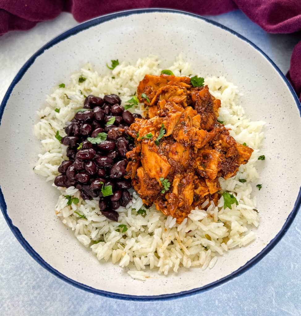 Chipotle pollo asado bowl with cilantro lime rice in a bowl