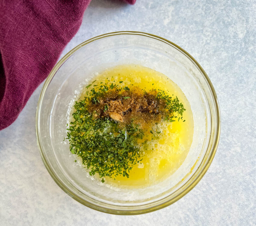 garlic butter sauce in a glass bowl