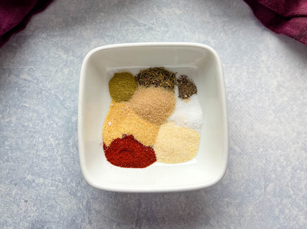 turkey rub spices in a white bowl