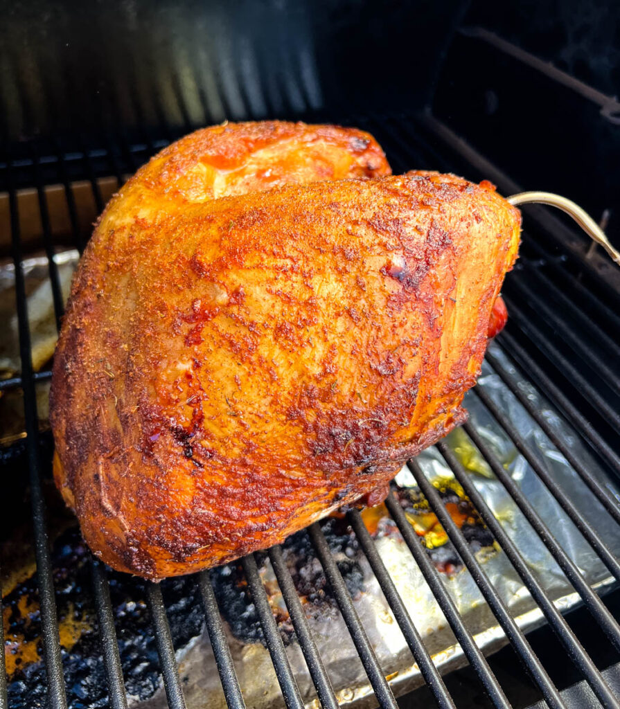 smoked turkey breast on a Traeger