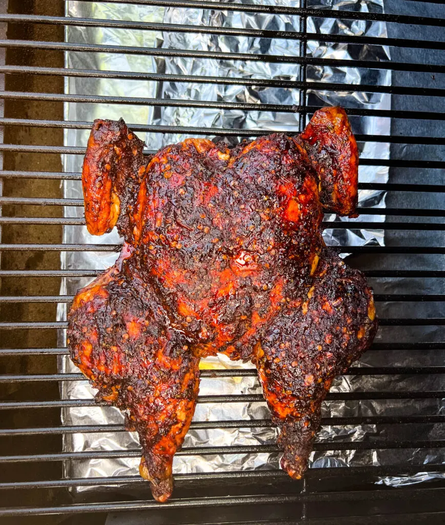 whole chicken on a Traeger pellet grill smoker