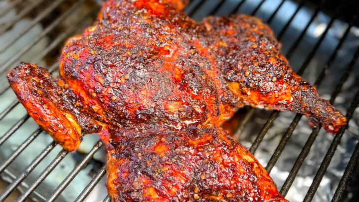 whole chicken on a Traeger pellet grill smoker