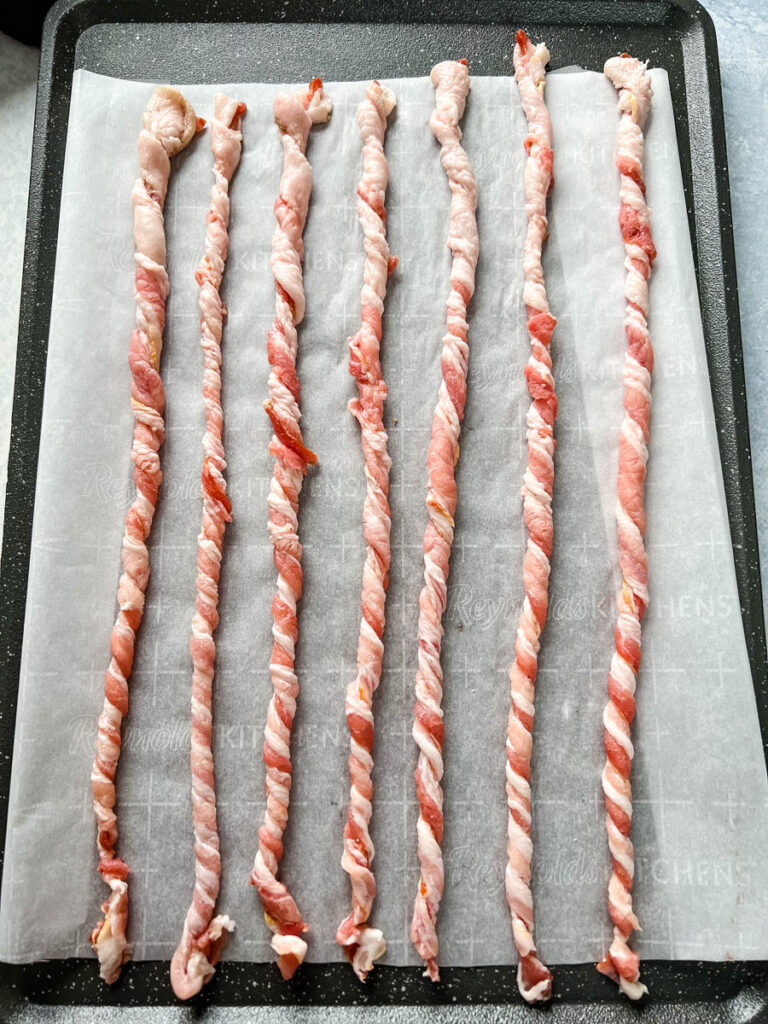 twisted bacon on a sheet pan