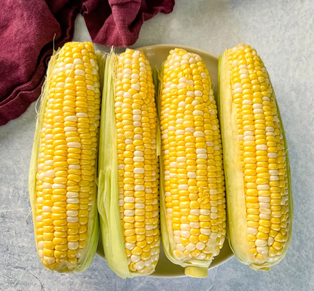 fresh ears of corn on the cob on a plate
