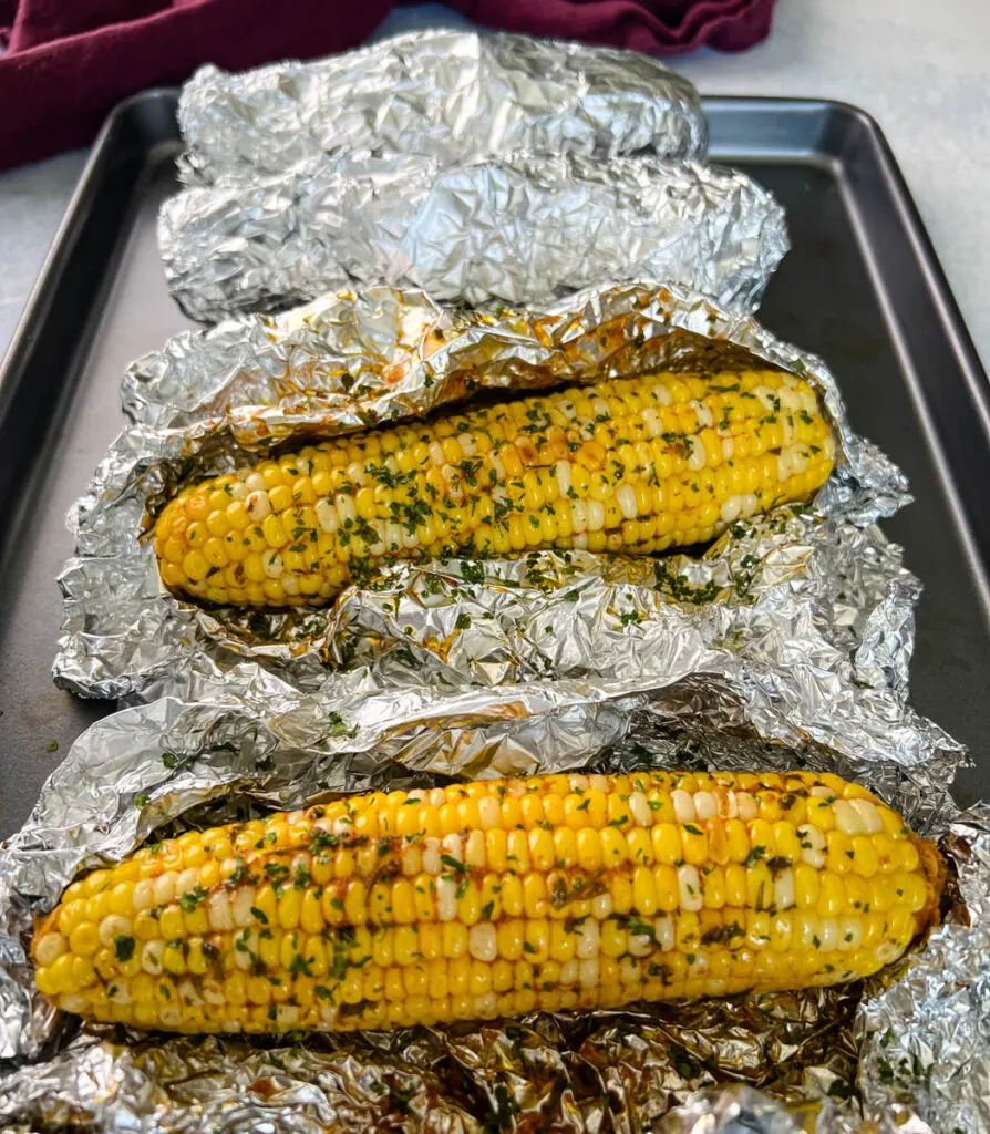 baked oven roasted corn on the cob in foil