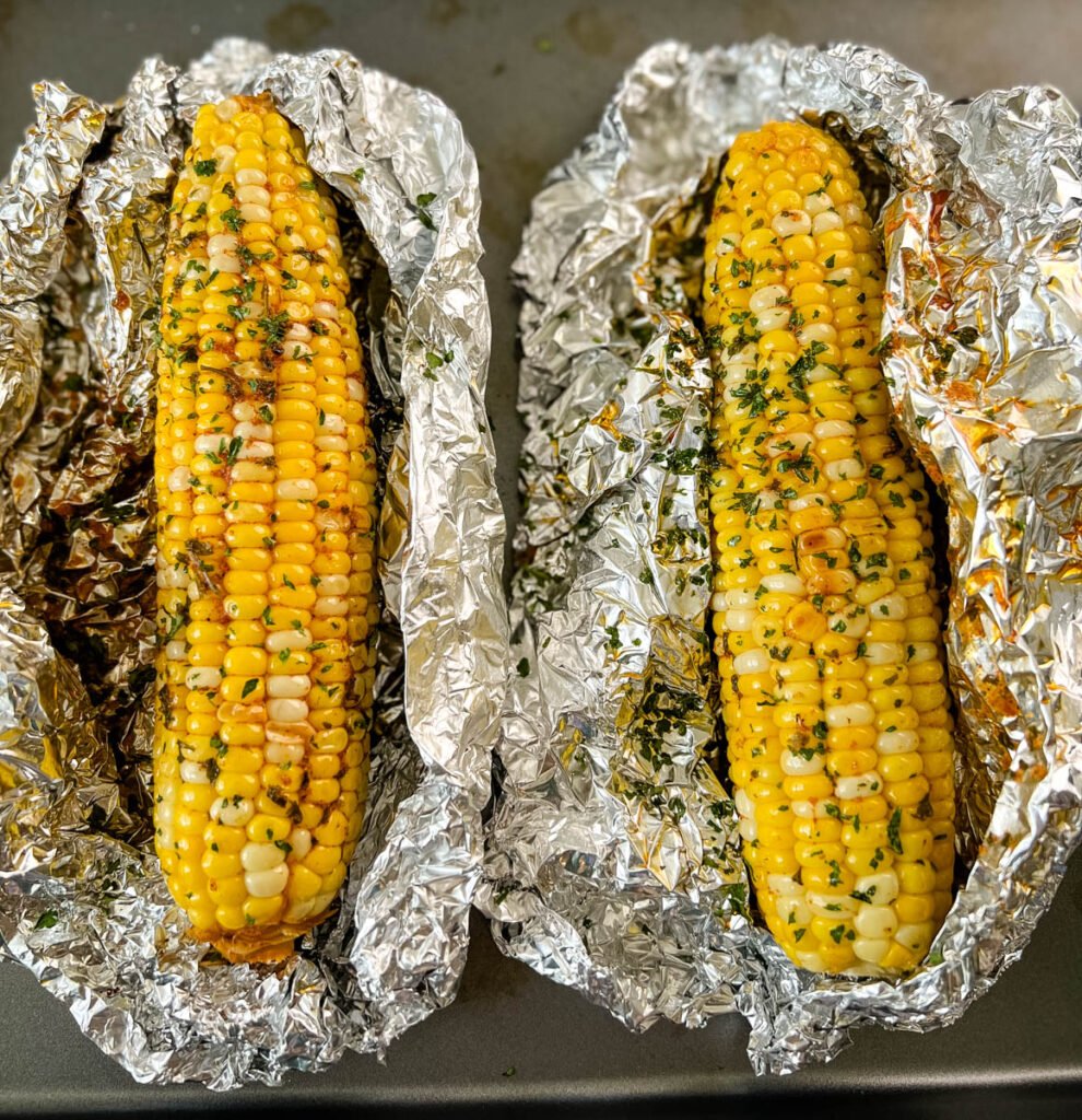 baked oven roasted corn on the cob in foil