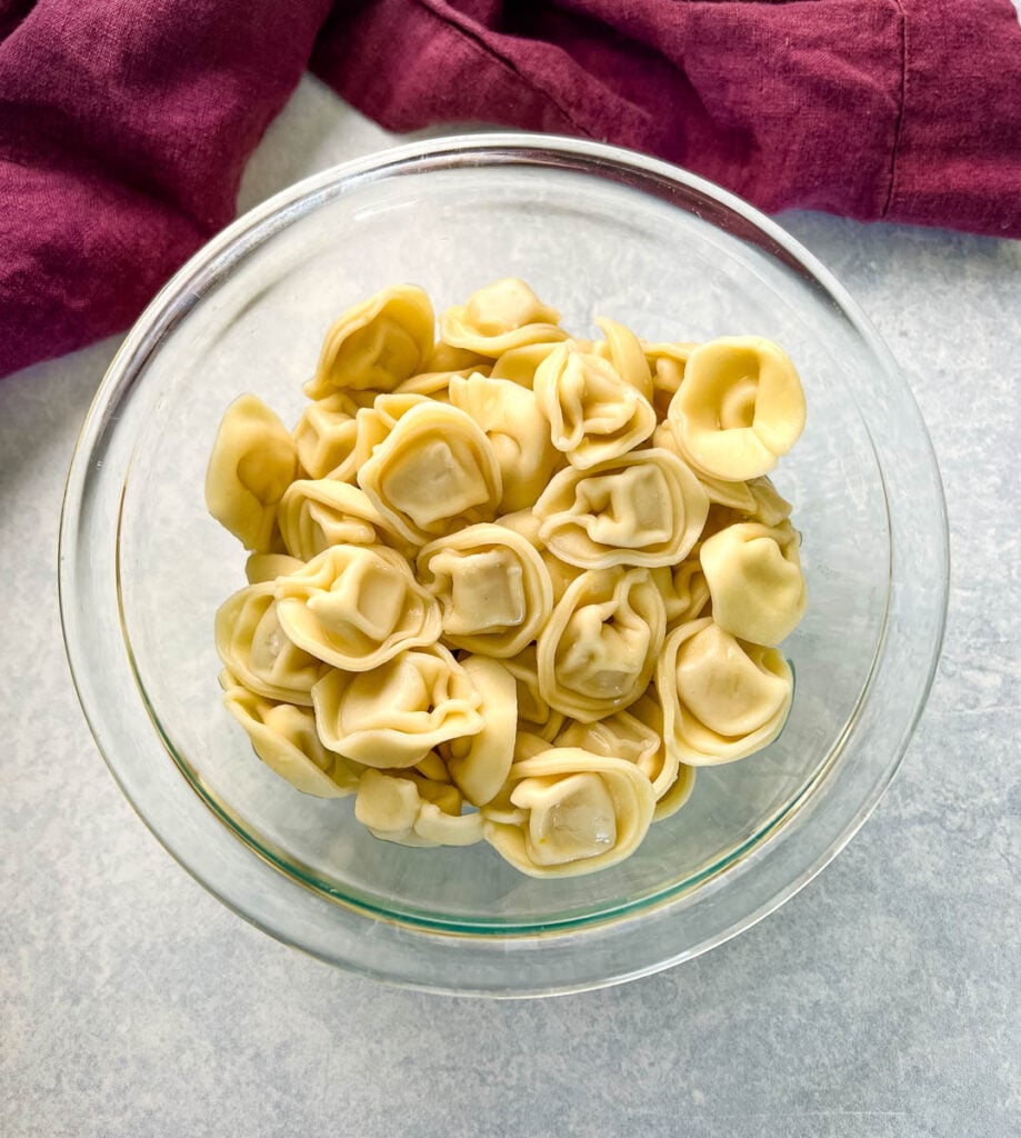 cooked tortellini in a glass bowl