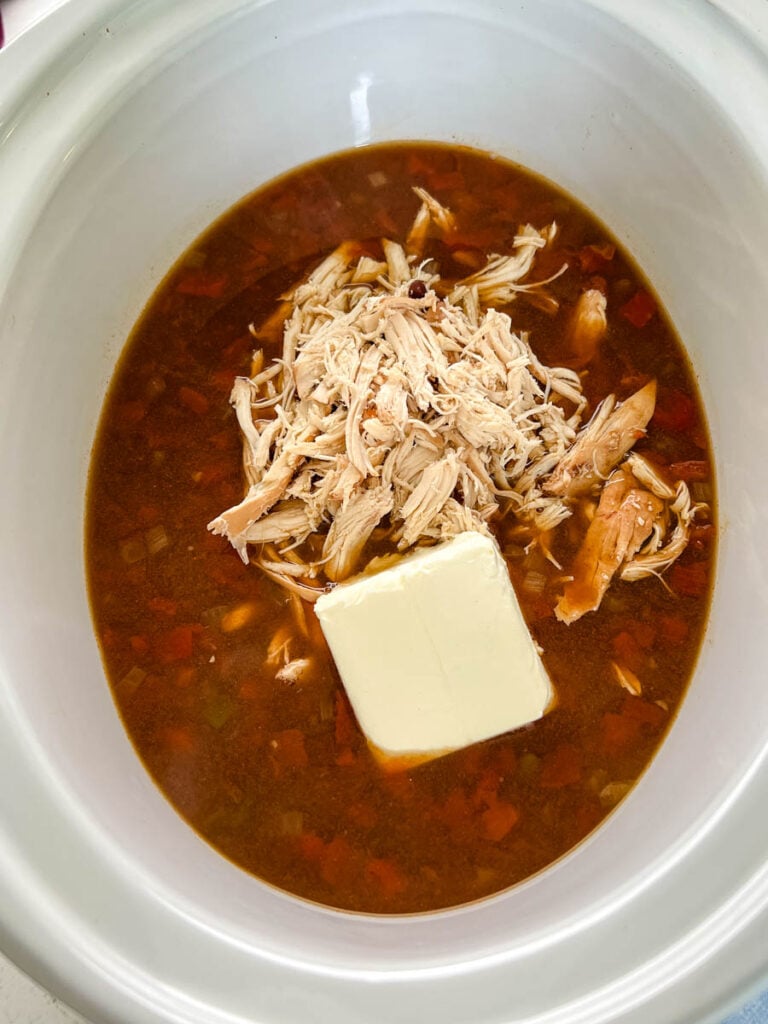 chicken taco soup in a slow cooker Crockpot with cream cheese