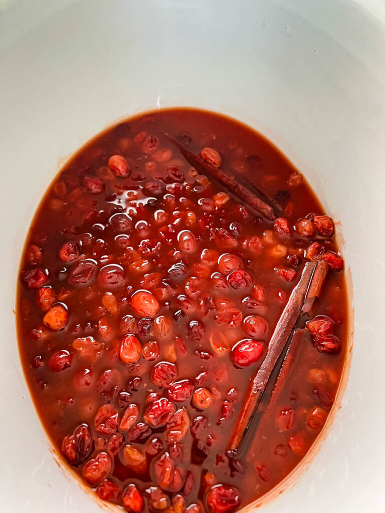homemade cranberry sauce in a Crockpot slow cooker
