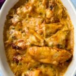 smothered chicken wings in a baking dish