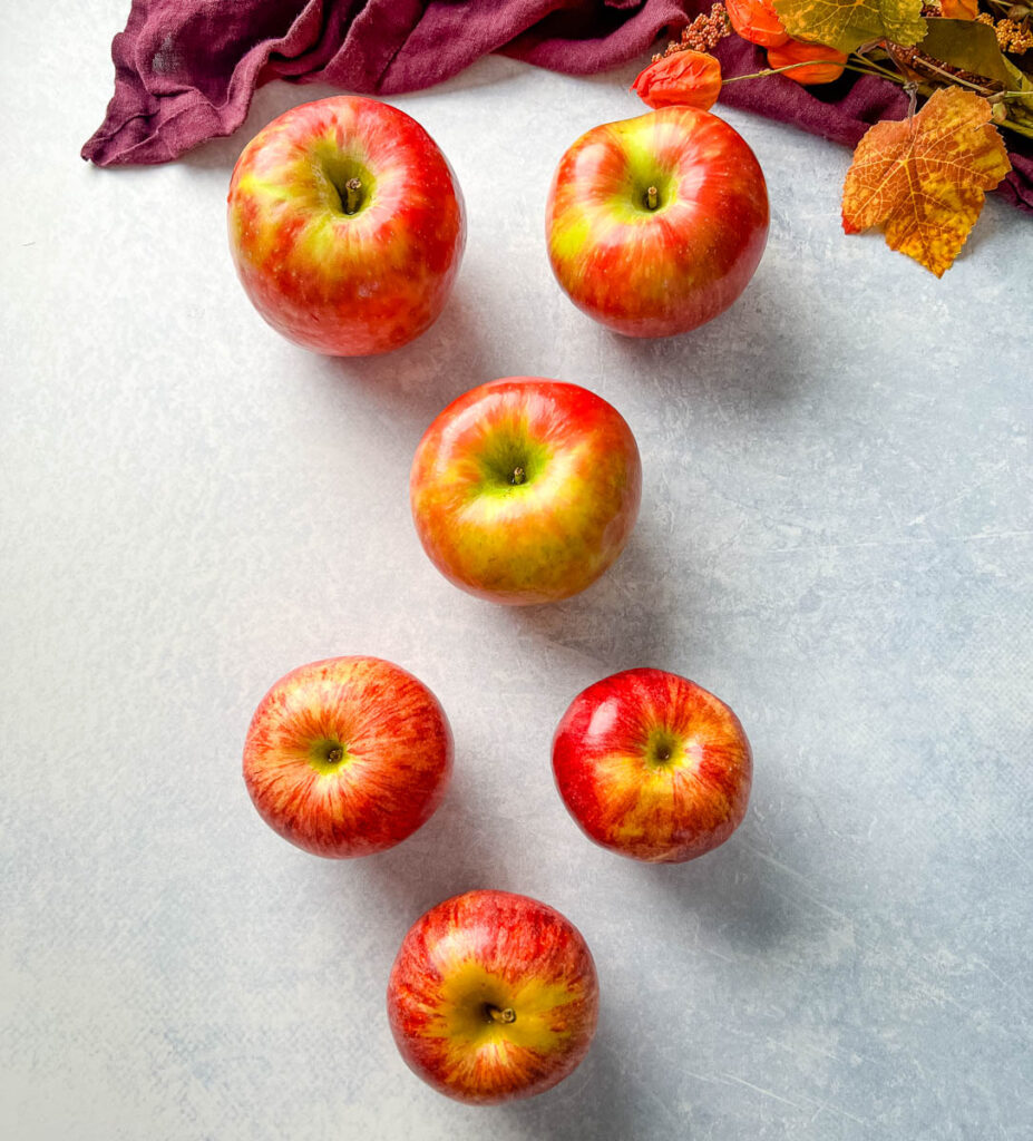 honey crisp and gala apples on a flat surface