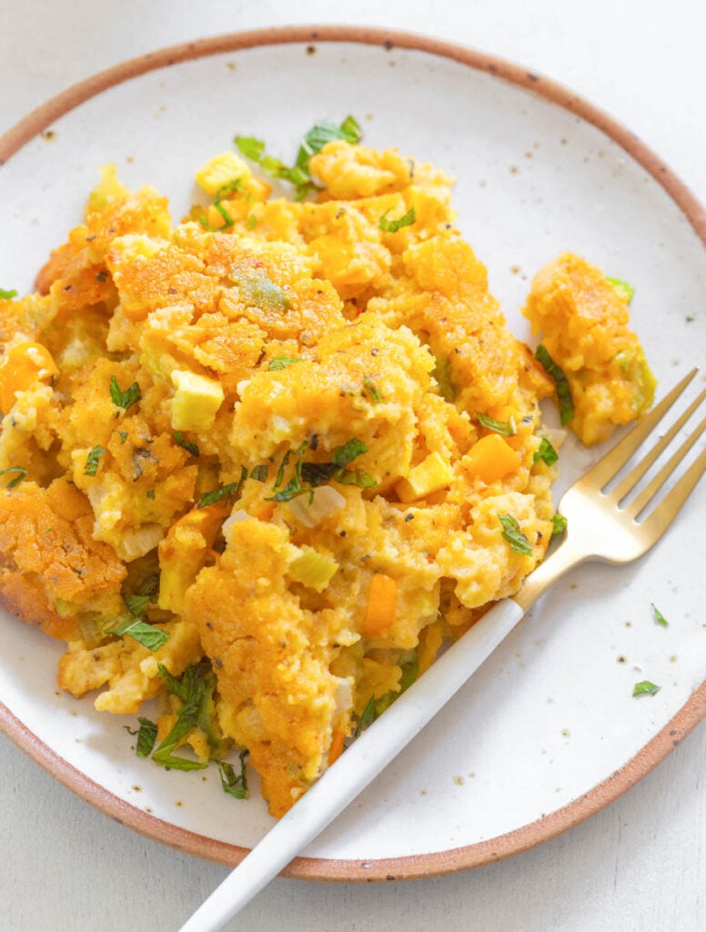 squash dressing on a plate with a fork