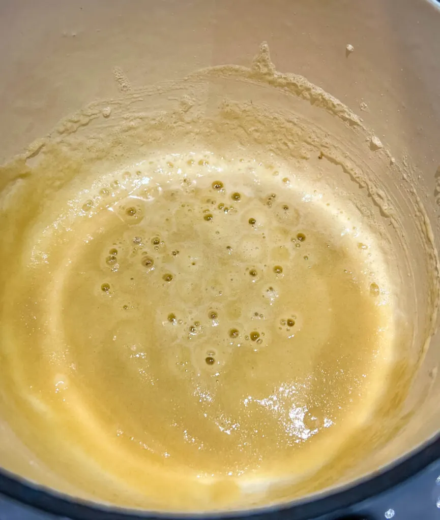melted butter and flour roux in a saucepan