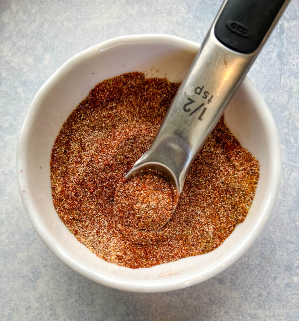 New Orleans Cajun Rub and Spices in a white bowl