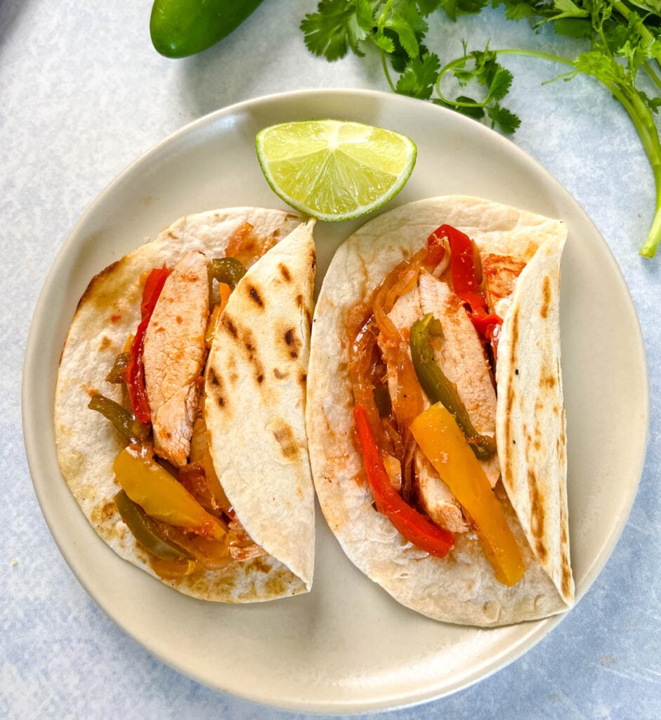 slow cooker Crockpot chicken fajitas on a plate