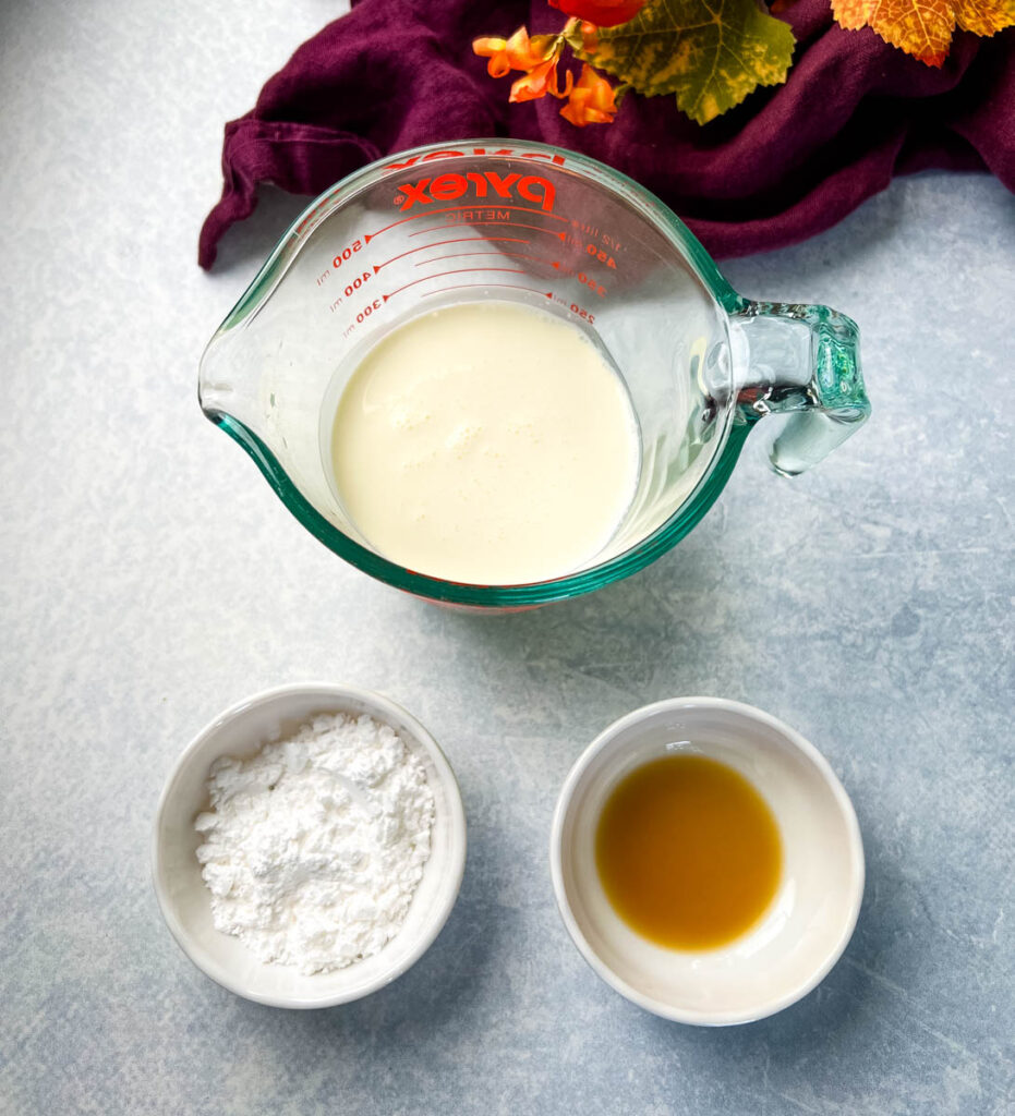 heavy whipping cream, powdered sweetener, and vanilla extract