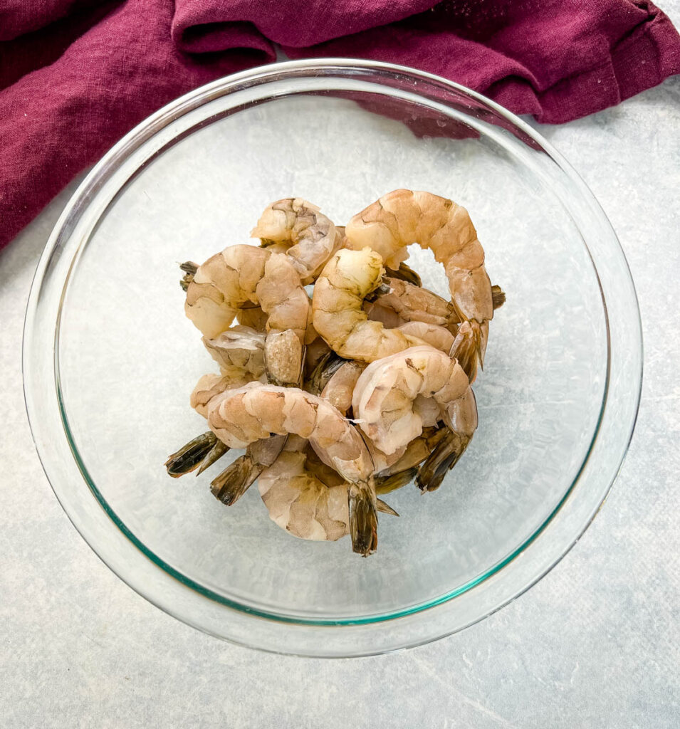 raw shrimp in a glass bowl