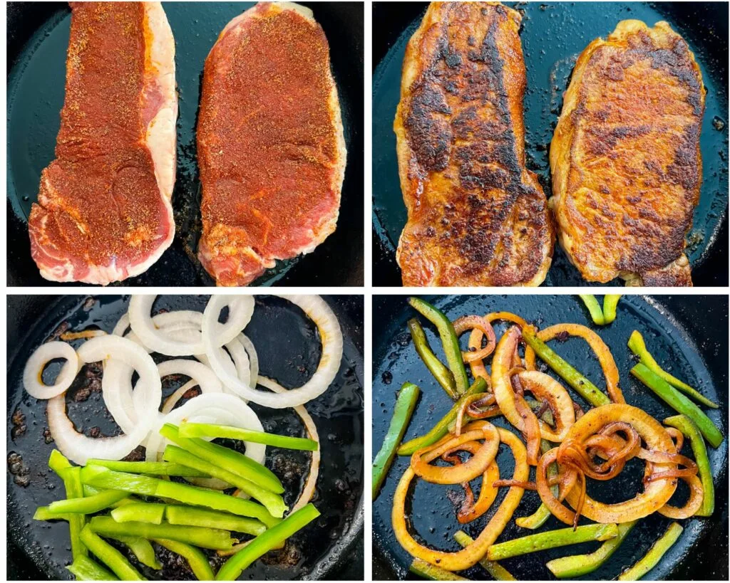 steak seared in a cast iron skillet