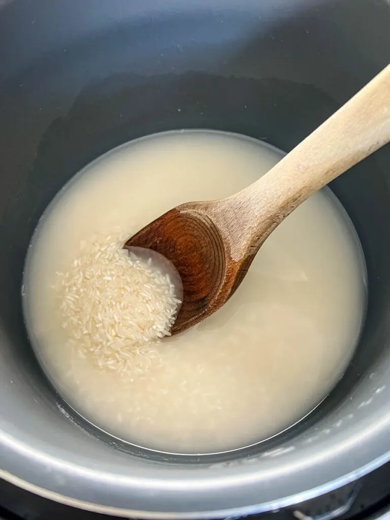 uncooked white rice in a pot