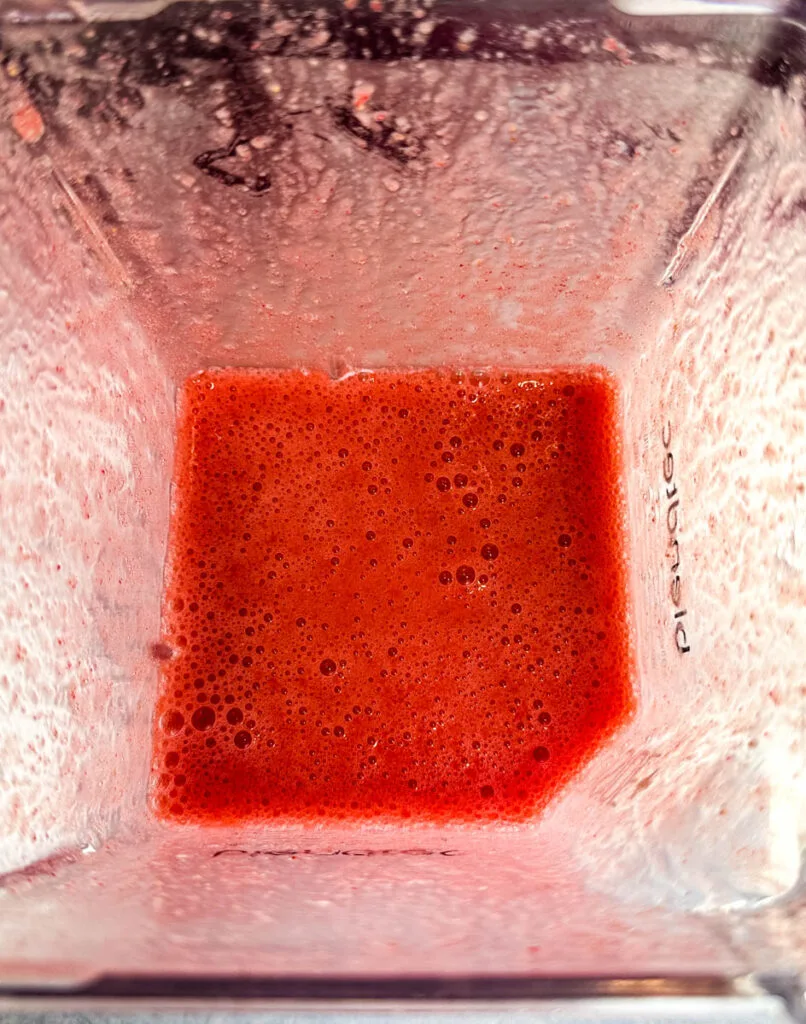 pureed strawberries in a blender