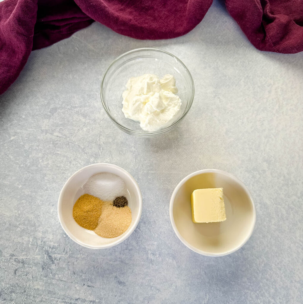 sour cream, spices, and butter in separate bowls