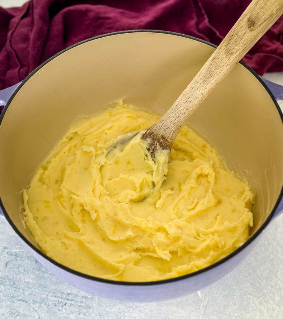 Southern buttermilk mashed potatoes in a Dutch oven