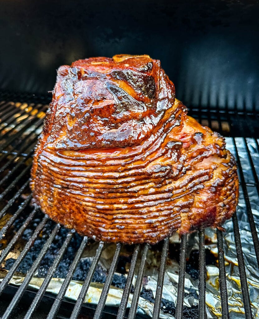 ham on a Traeger pellet grill