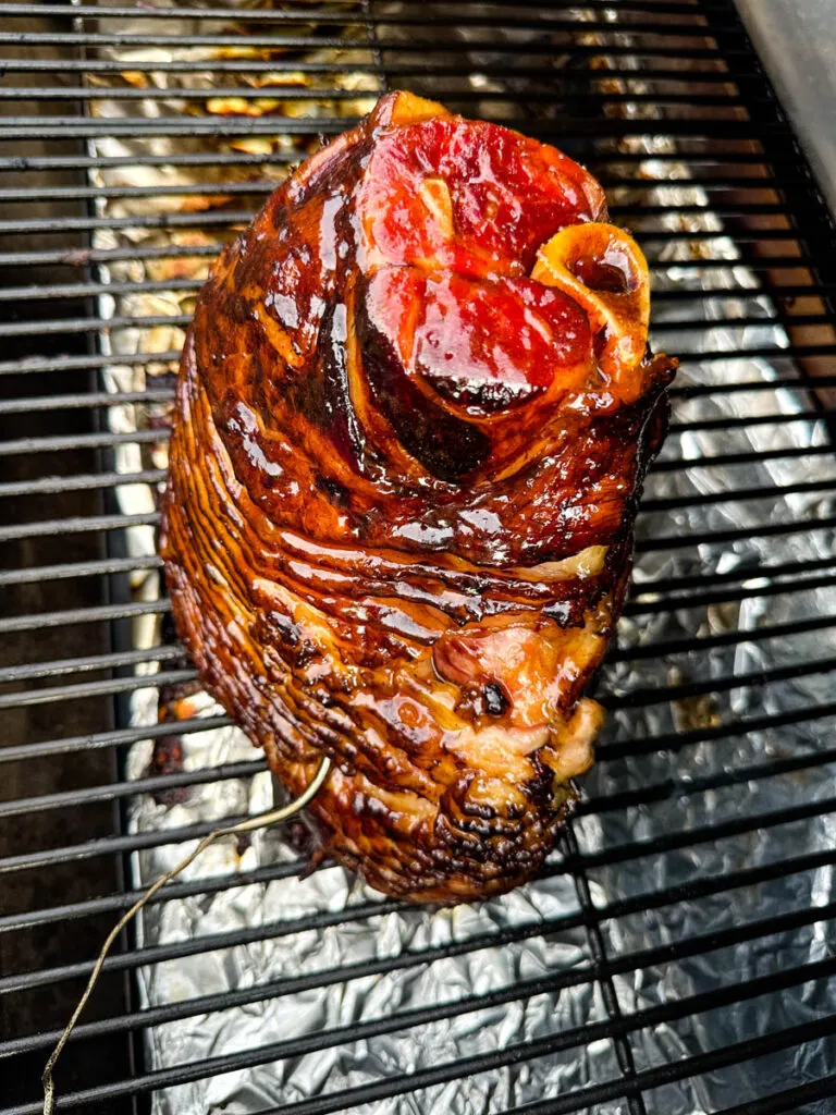 ham on a Traeger pellet grill