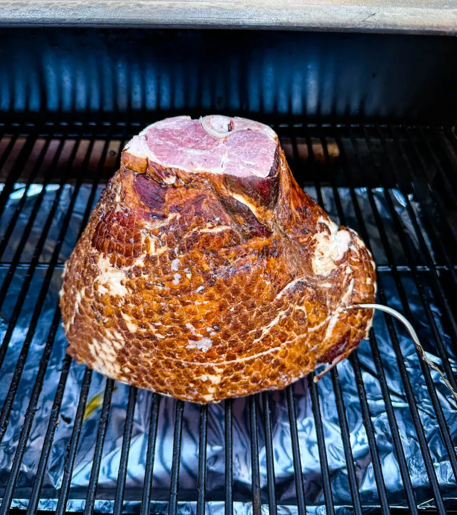 ham on a Traeger pellet grill