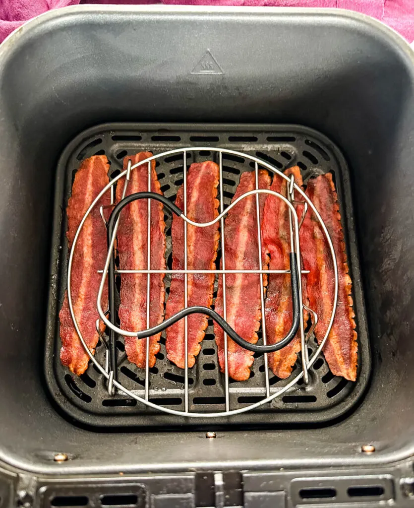 cooked turkey bacon in an air fryer