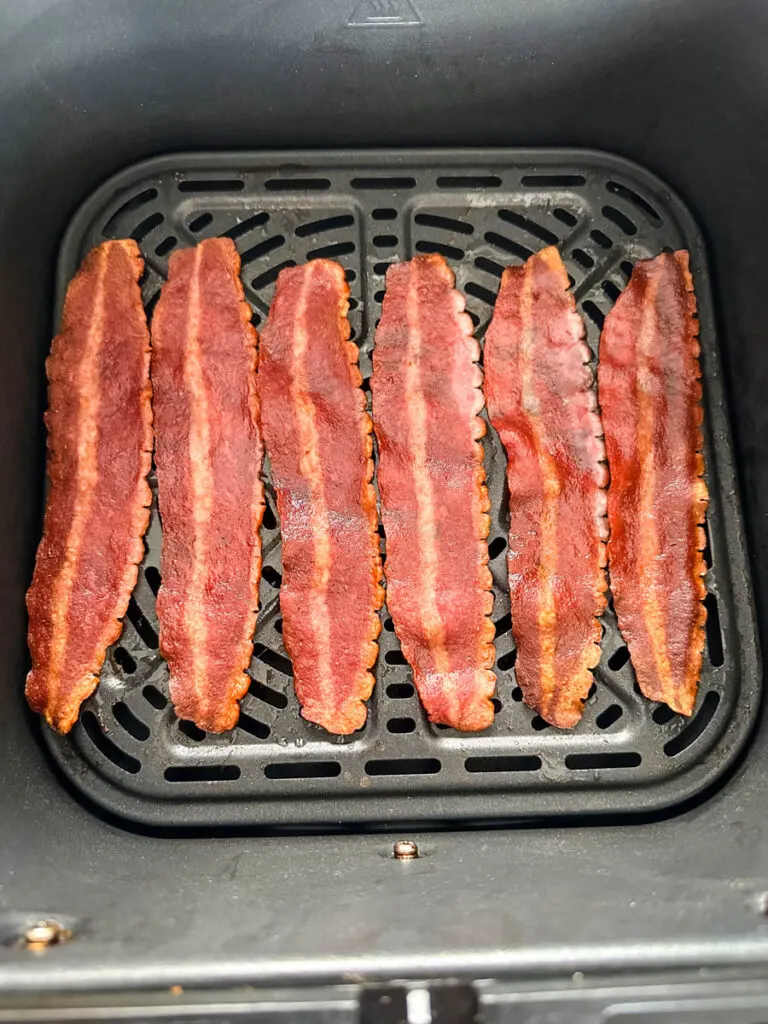 cooked turkey bacon in an air fryer