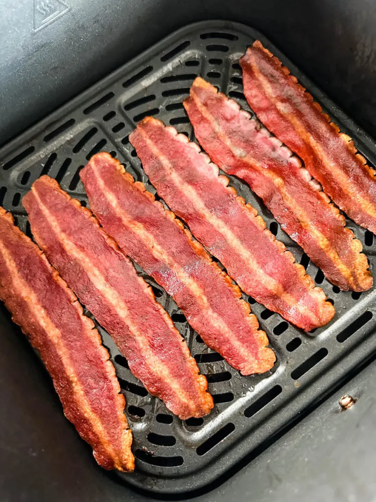 cooked turkey bacon in an air fryer