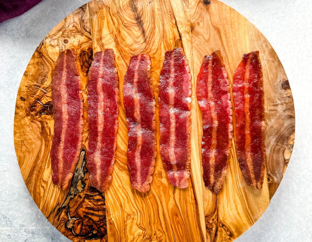 air fryer turkey bacon on a flat surface