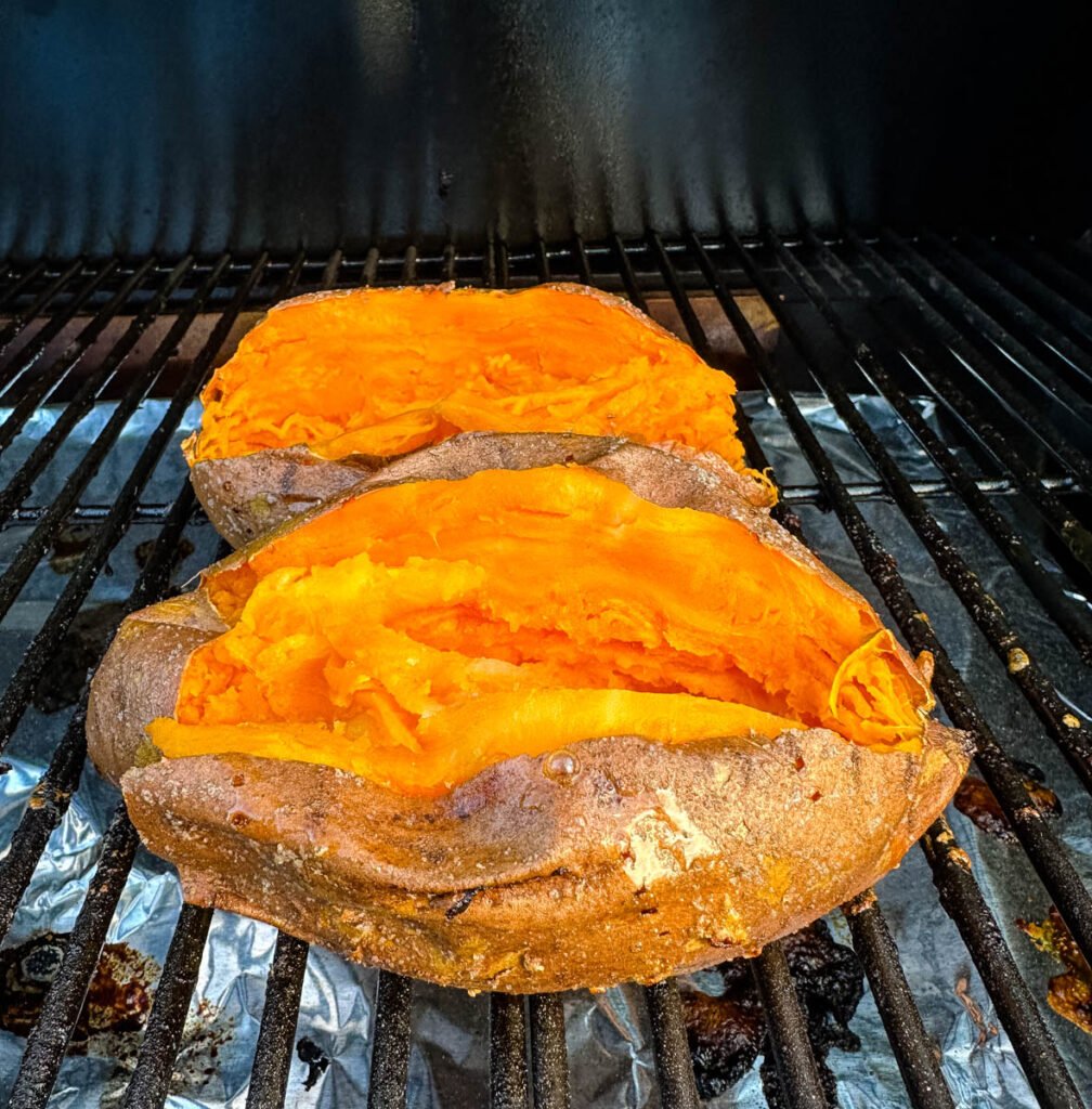 sweet potatoes on a smoker grill