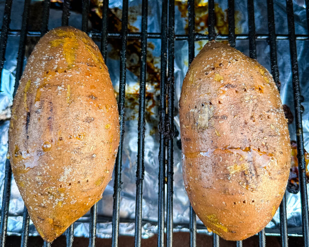 sweet potatoes on a smoker grill