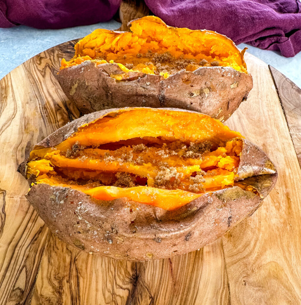 smoked sweet potatoes with brown sugar on a flat surface