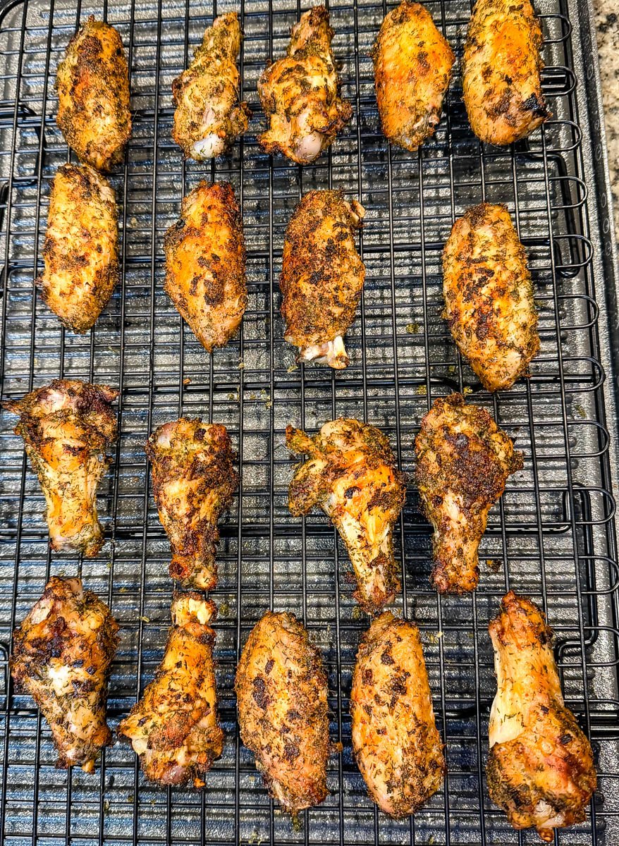 crispy ranch wings on a baking rack