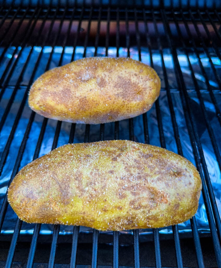 russet potatoes on a Traeger pellet grill